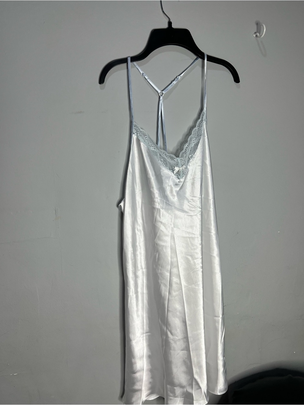 Linea Donatella baby blue White Satin Lace-Trim Chemise